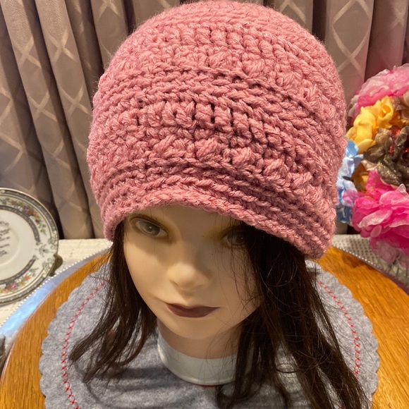 Handmade Crochet Hat Beanie -XL/L - Pink/Pink Sparkly - Pretty in Barbie Pink! - Picture 1 of 9